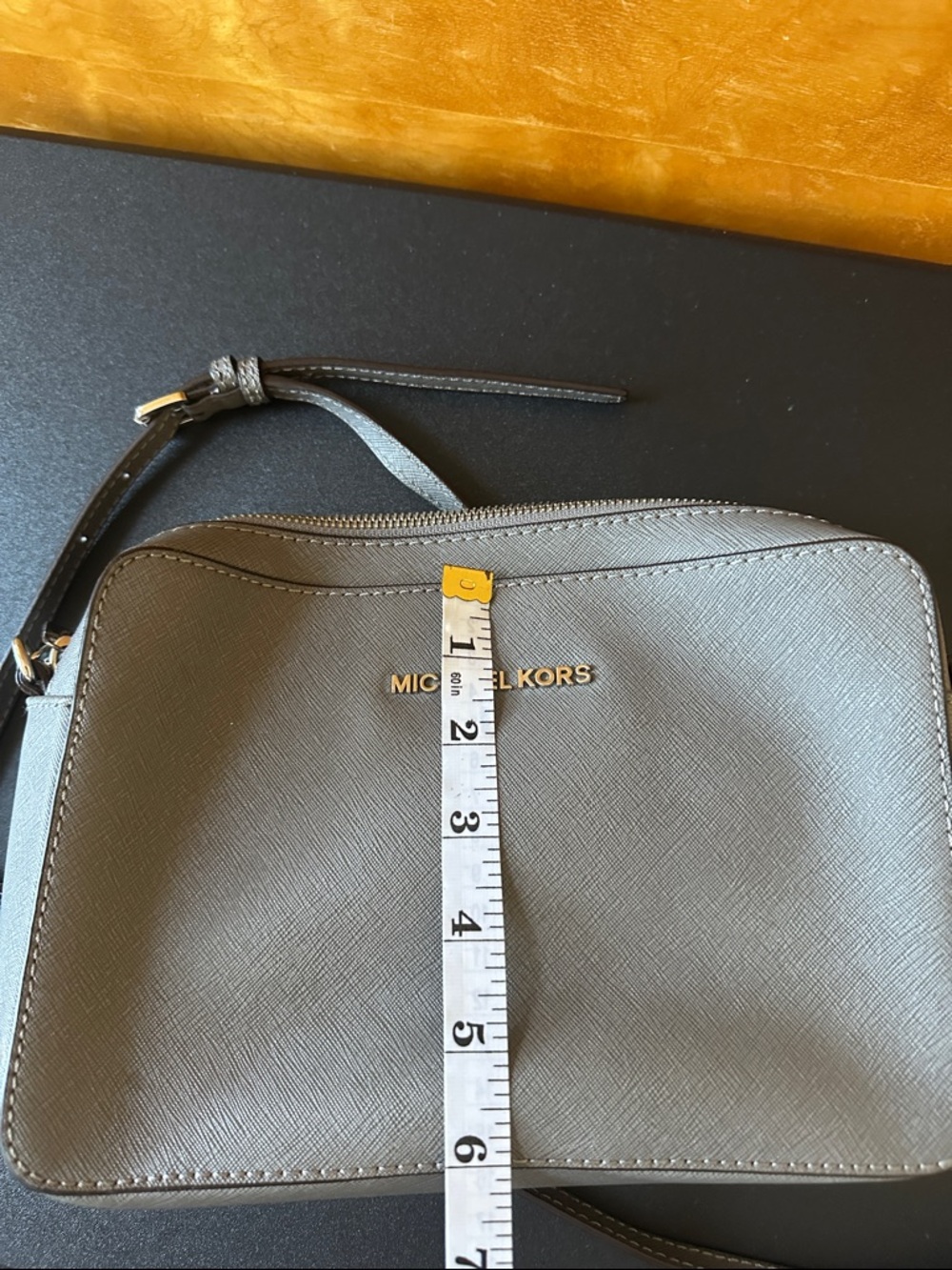 Michael Kors Gray Saffiano Leather Crossbody with Gold Logo - Picture 3 of 5